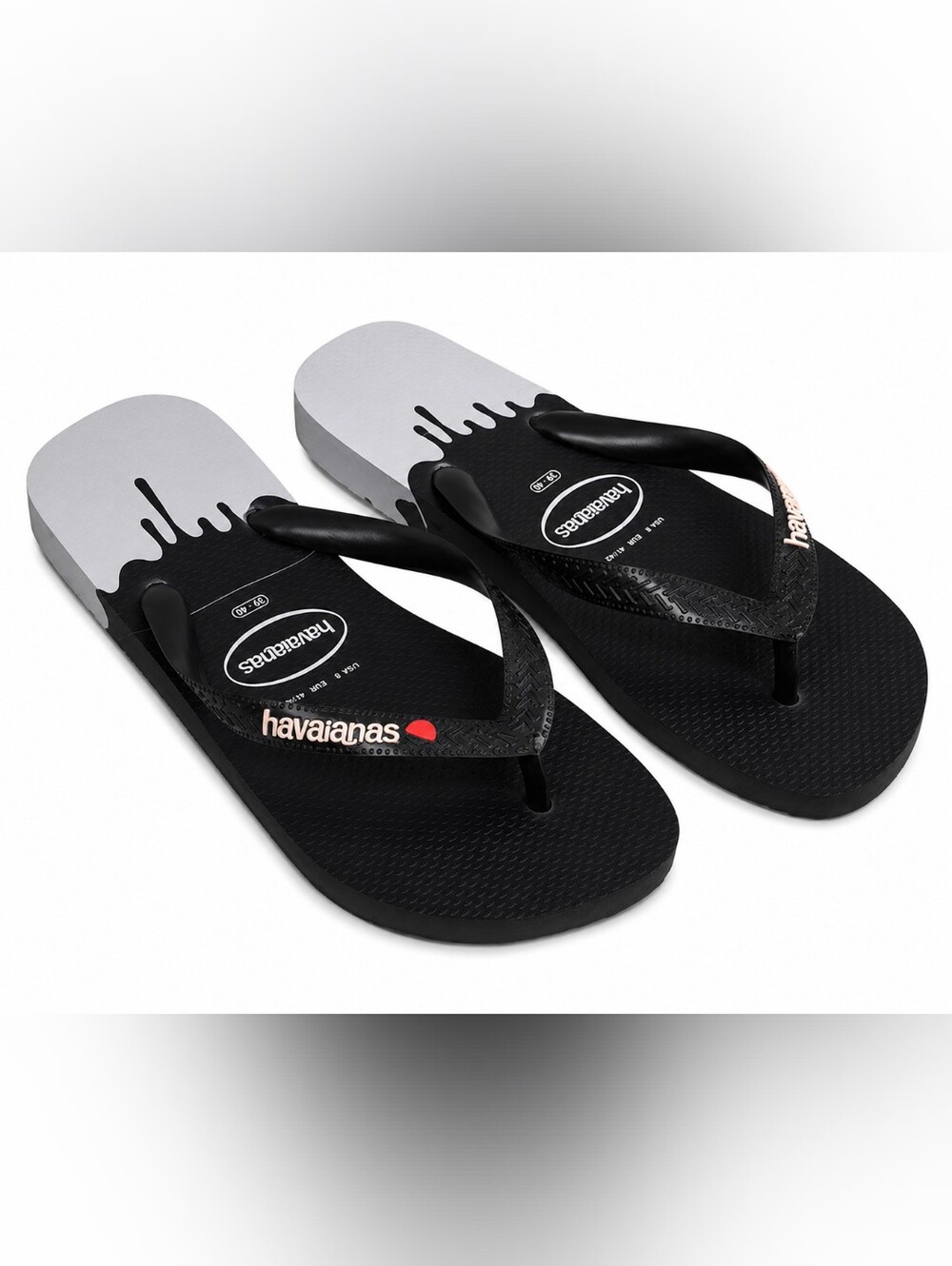 Havaianas Top Logomania Flip Flops Ice Grey Black Brazil 8 NWT Resort Vacation